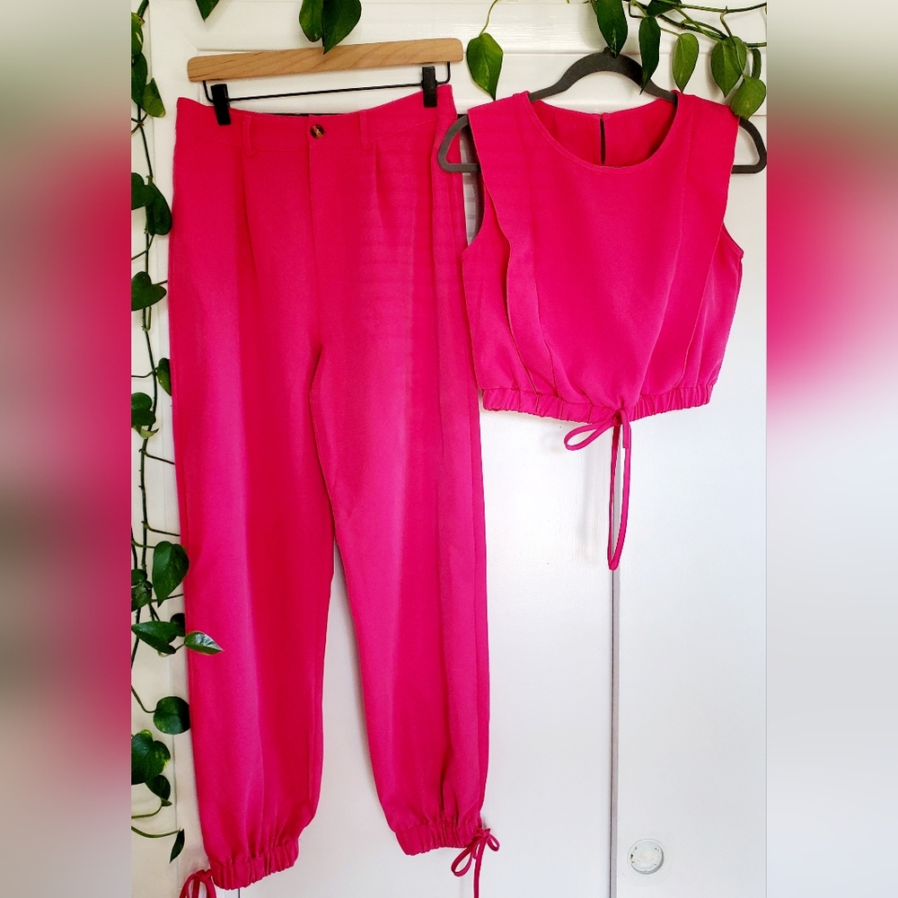 Vibrant Pink Women's Pant and Crop Set